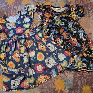 Kids Cartoon Print Matching Dress Set